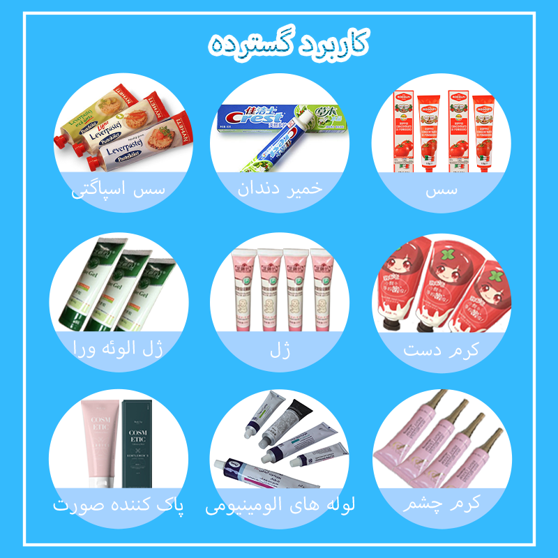 پاسۀ چهره‌های دندون‌های دستگیری که ماشین پر کردن لوله‌های پلاستیک کوچک پر می‌کند