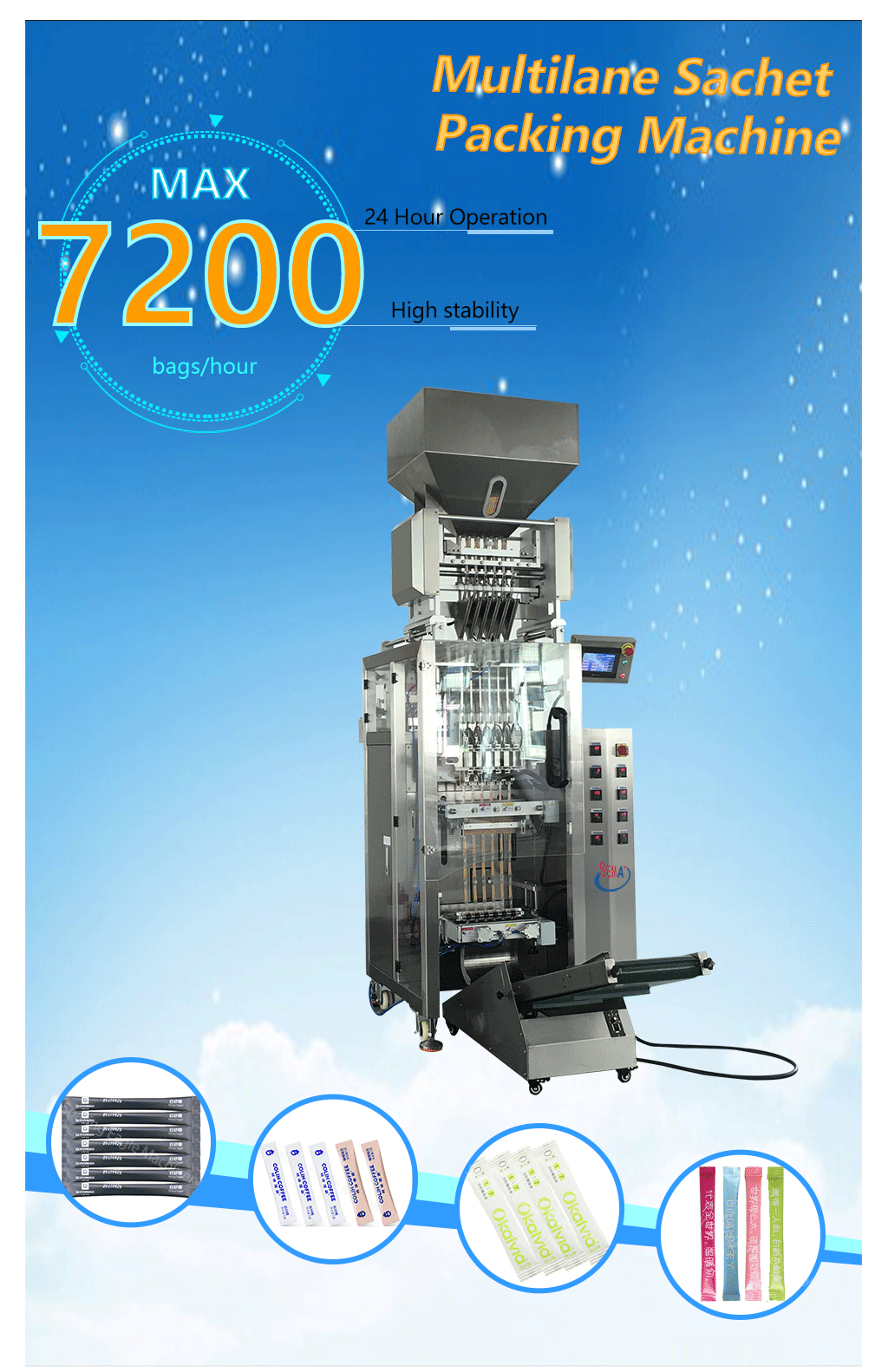 Multi lanes granule salt suger filling sachet packing machine