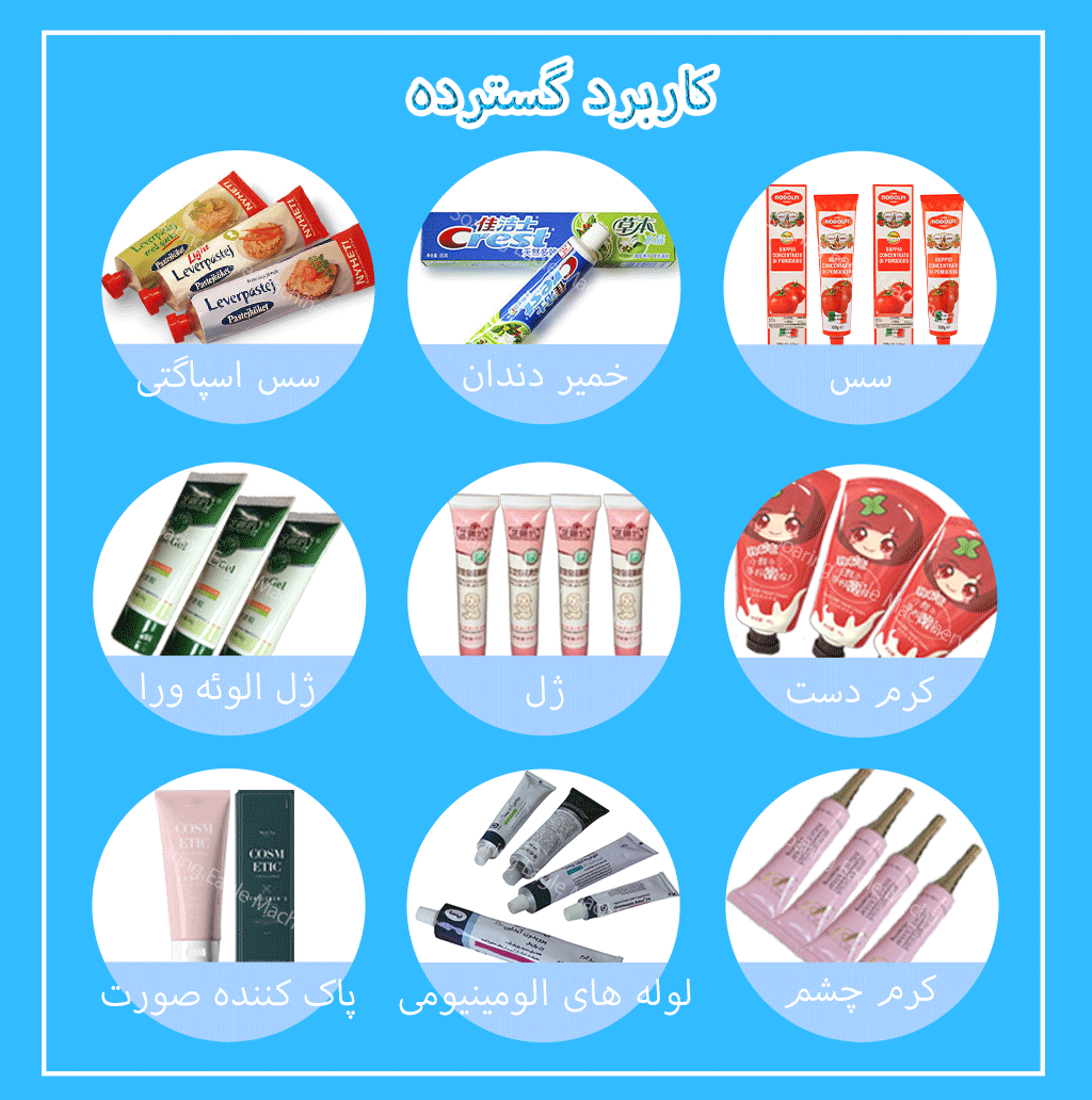 پاسۀ چهره‌های دندون‌های دستگیری که ماشین پر کردن لوله‌های پلاستیک کوچک پر می‌کند